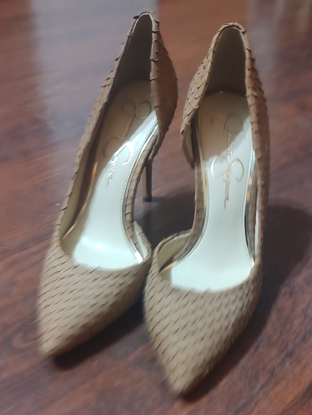 Jessica Simpson Tan Textured Pointed-Toe Stiletto Heels